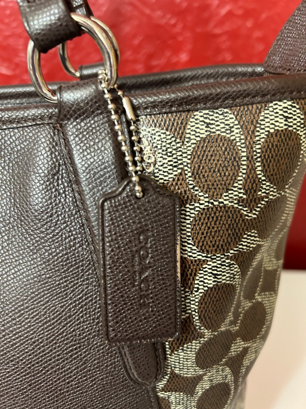 Coach Brown Signature Canvas & Dark Brown Tote with coa - Picture 3 of 10